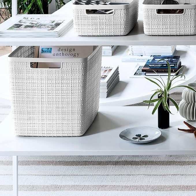 Curver Set of 4 Large Cube 17L Jute Decorative Plastic Organization and Storage - Image 5