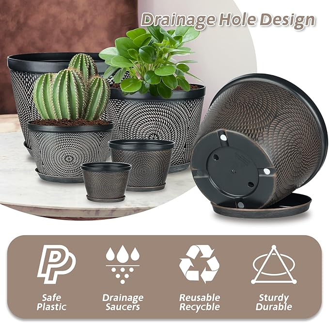 Quarut 12 Inch 4 Pack Large Pots, - Image 4