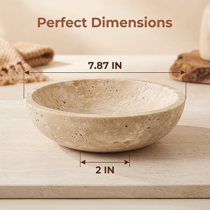 7.87" Natural Travertine Stone Decorative Bowl, Limestone | Marble bowl - Image 2