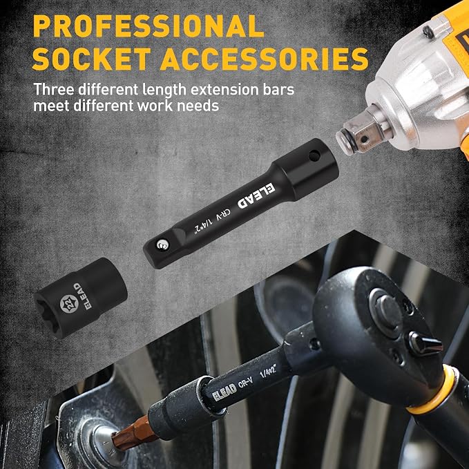 4-Piece 1/4" Drive Socket Extension Bar Set, 6 inch Professional Extension Set - Image 5