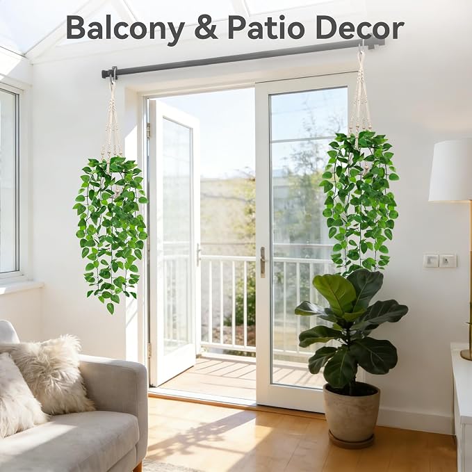 USLAI Fake Hanging Plant, Artificial Pothos Vines Greenery - Image 7