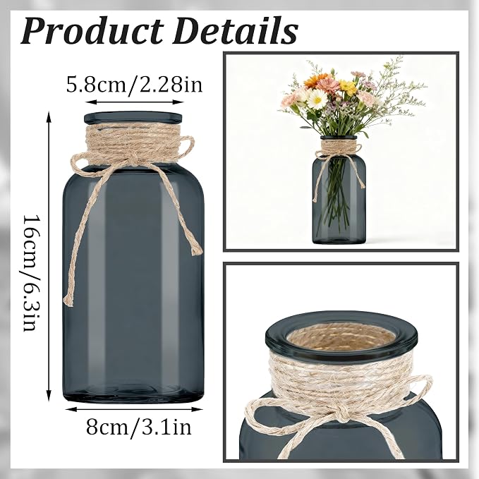 6 Pack Mason Jar Vases for Centerpieces, Wide Mouth Mason Jars - Image 2