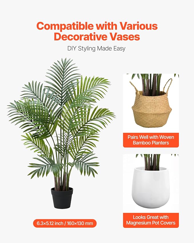 VEVOR Artificial Areca Palms 4 ft, 2 Pack Fake Palm Tropical Plants - Image 5