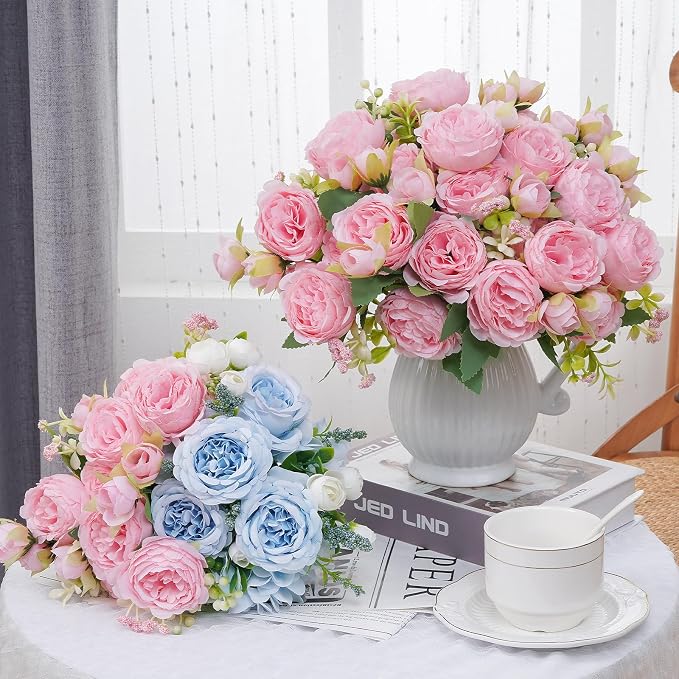 4 Packs Peonies Artificial Flowers, Light Pink Silk Artificial Peonies | Fake - Image 2
