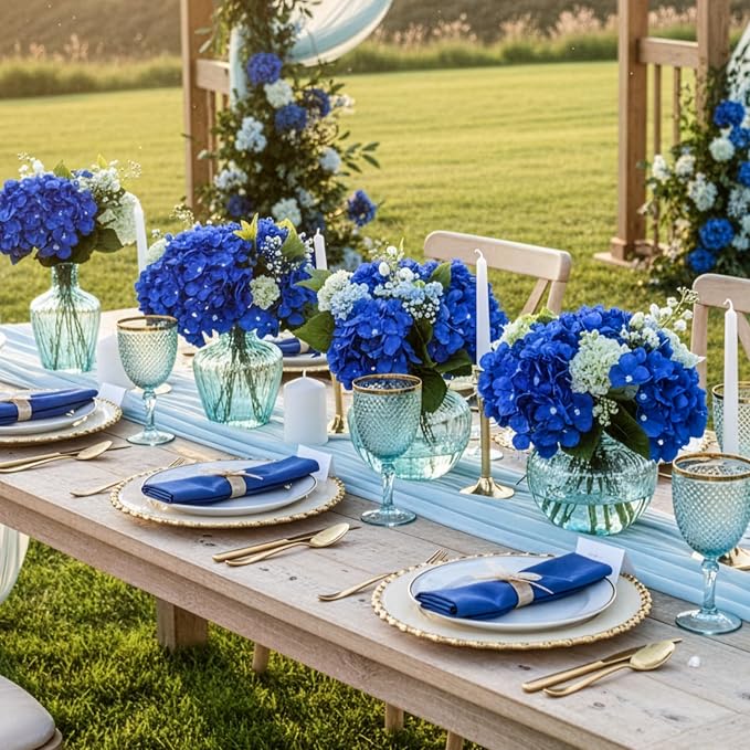 Auihiay 64Pcs Royal Blue Hydrangea Artificial Flowers, Silk Hydrangea Heads | - Image 6