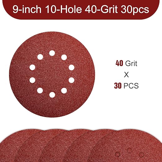 9 Inch 10 Holes Sanding Disc 40 Grit Drywall Sandpaper 30PCS - Image 2