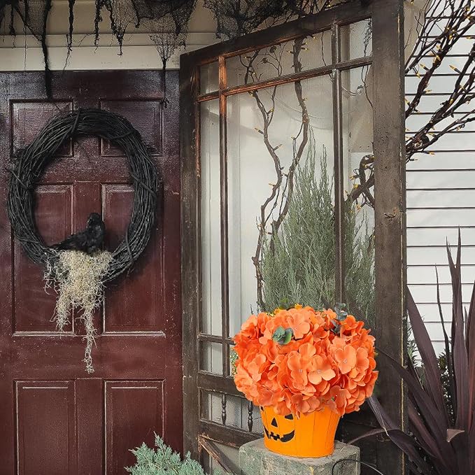 AVIVIHO 65pcs Fake Flowers Orange Hydrangea Artificial Flowers Bulk Silk Flowers - Image 7