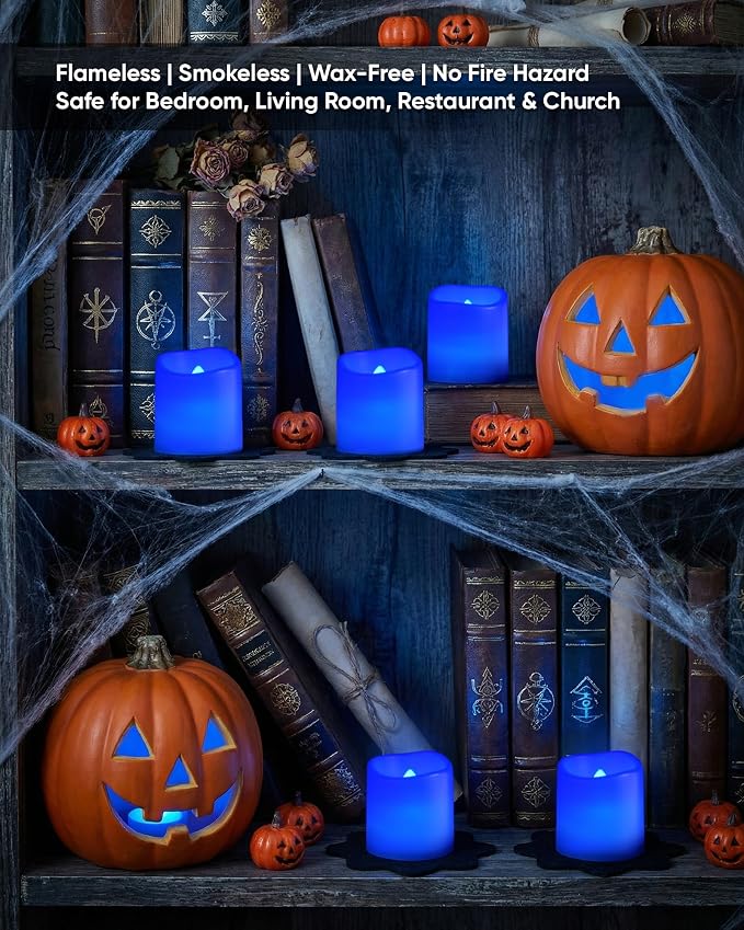 Homemory 24 Pack Blue Flameless Flickering LED Votive Tealights Candles | - Image 4