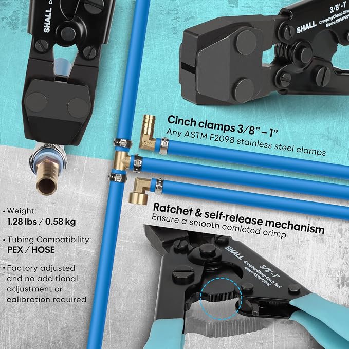 SHALL Pex Crimping Clamp Cinch Tool and Pipe Hose Cutter, Pipe Fitting Crimper - Image 2