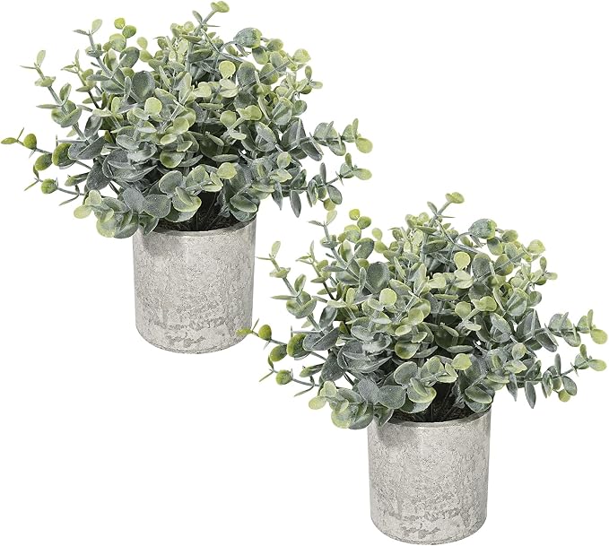 Velener 2 Pcs Small Fake Plants Eucalyptus, Artificial Plants Indoor by Velener