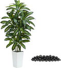 Artificial Dracaena Tree: 5FT Fake Plants Silk Faux Trees（White Pot） | by TNGGNT