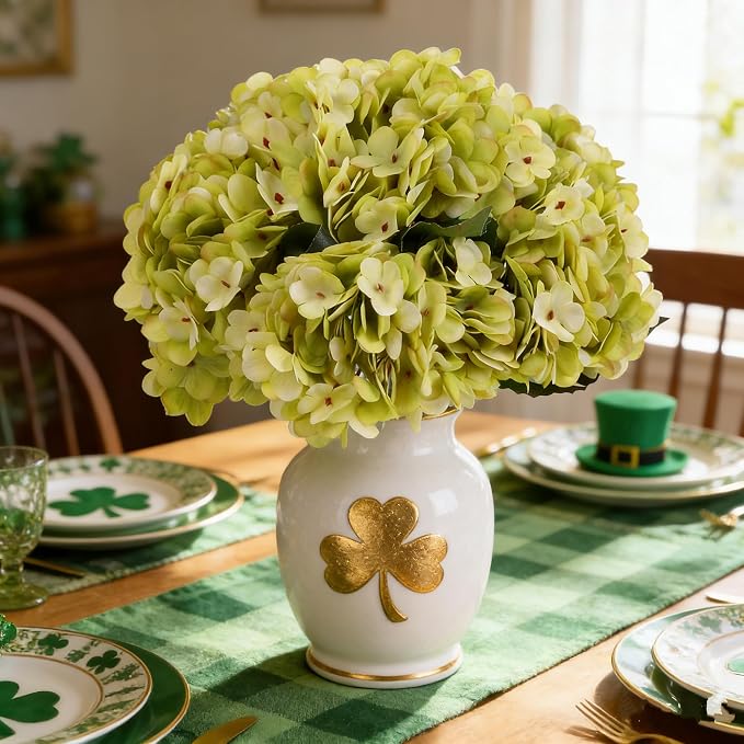 Kimura's Cabin 6pcs Hydrangea Artificial Flowers Silk Hydrangeas, Neon Green | - Image 6