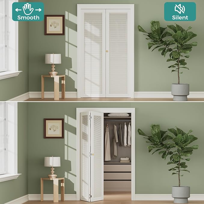 Closet Bifold Door Hardware & 36 Inch Track, 3 ft Bi Folding Door Rail Kit | - Image 2