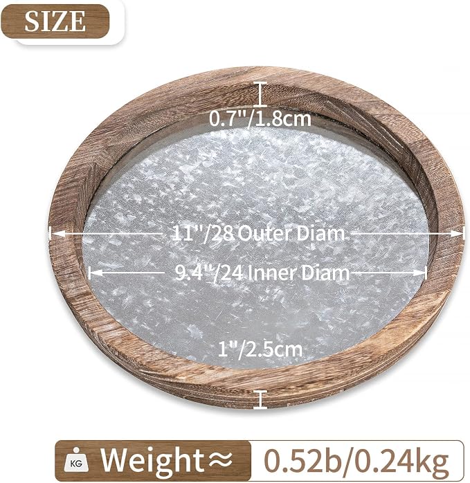 Hanobe Round Wood Decorative Tray: Rustic Wooden Tray - Image 4