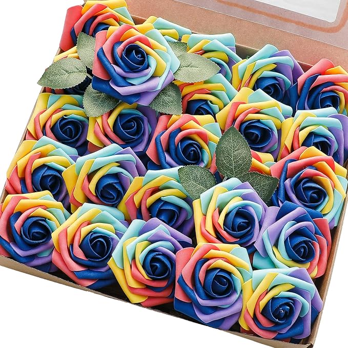 Artificial Flowers 25pcs Real Looking Whimsical Blue Foam Fake Roses by Floroom