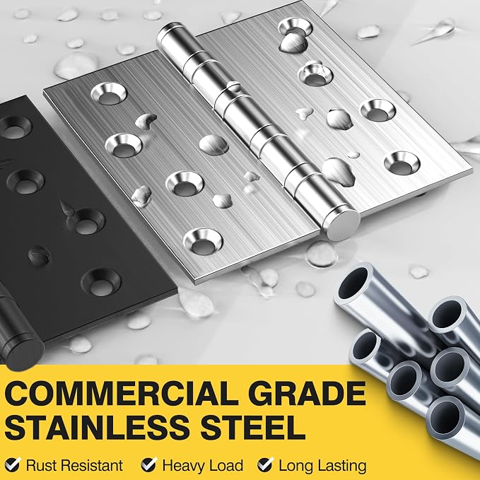 KOLET Ball Bearing Door Hinges, 4 x 4 Inches, Brushed Nickel, 3 Pack | Square - Image 2