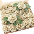 Artificial Flowers 25pcs Real Looking Beige Foam Fake Roses by Floroom