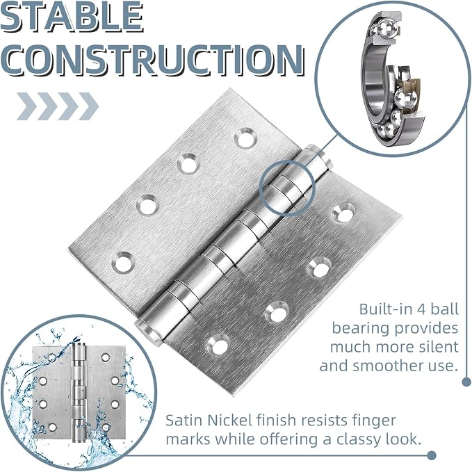 3 Pack Stainless Steel 4'' Door Hinges, 4in x 4in Heavy-Duty Ball Bearing Door - Image 4