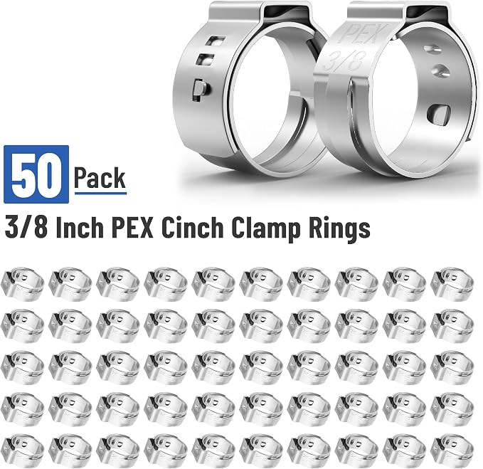 Bates- PEX Cinch Clamp Rings, 50 Pack, Stainless Steel, Pex Clamps - Image 2