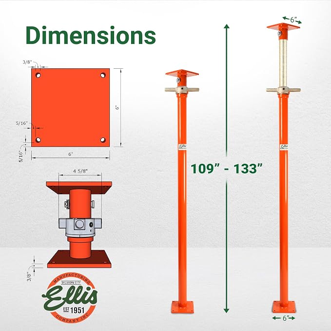 Ellis Manufacturing Light-Duty Steel, Construction Jack Post, Floor Leveling - Image 3