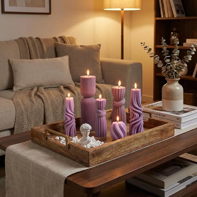 Threlaco 6 Pcs Pillar Candles Decorative Modern Aesthetic Ribbed Candle Set - Image 6