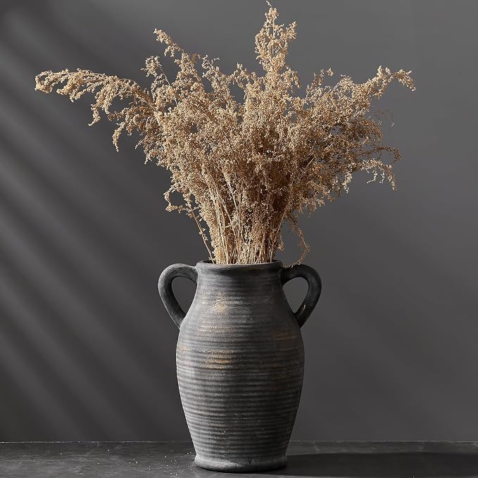 Vaseking Ceramic Rustic Vase, 9.8 inch Farmhouse Vases Home Decor, Bronze | - Image 4