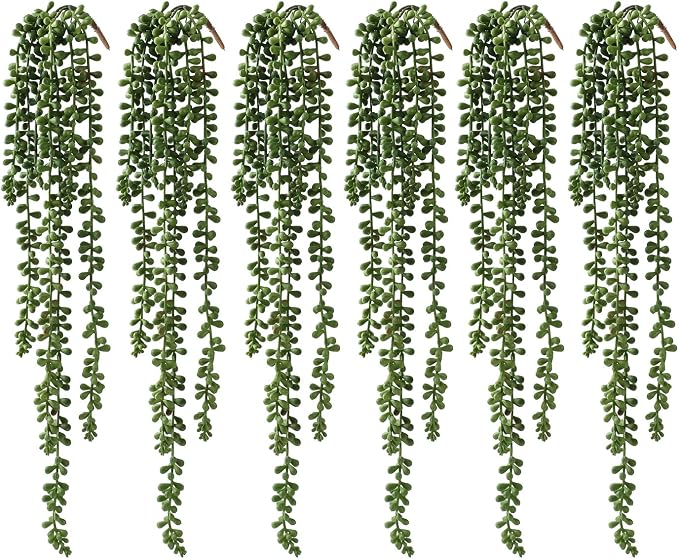 6 Pcs Artificial Succulents Hanging Plants, Fake String of Pearls Greenery by dallisten
