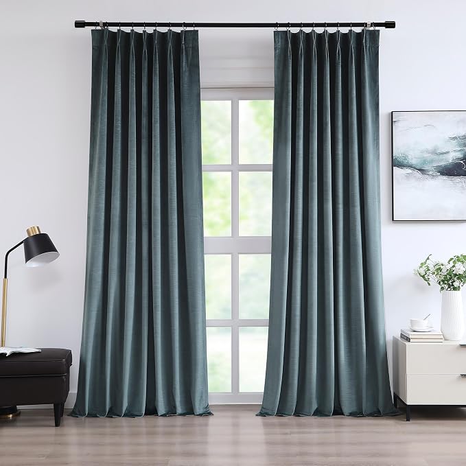 Vision Home Blue Velvet Pinch Pleated Blackout Curtains 95% Room Darkening by VisionHome