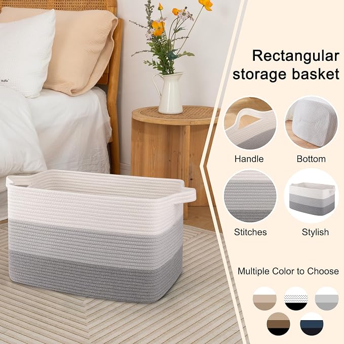 OIAHOMY Woven Blanket Basket Laundry Basket Dog Toy Basket Gradient Grey | - Image 5