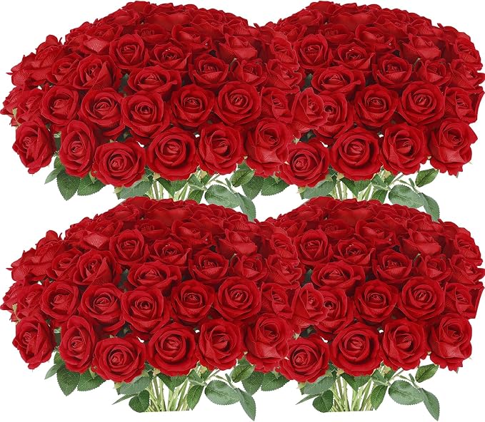 Hananona 100 Pcs Artificial Roses in Bulk, Fake Silk Roses Realistic Roses by HANANONA