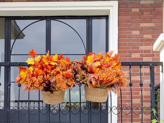 24PCS Artificial Fall Flowers Outdoors, Faux Maples & Mums - Image 6