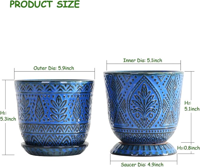 Gepege Ceramic Plant Pots, 6 Inch Indoor Planters - Image 2