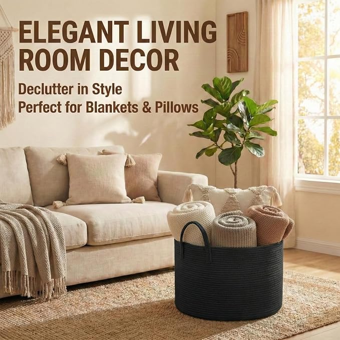 JMvicyroam 65L Extra Large Machine Washable Cotton Rope Blanket Basket | - Image 2