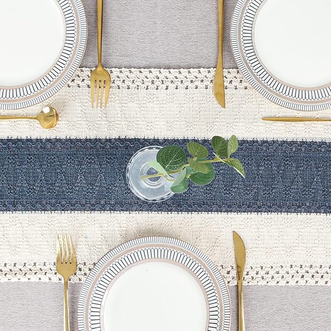 Boho Table Runner for Home Decor 12x108 Blue Fall Rustic Decorations | 108 - Image 6