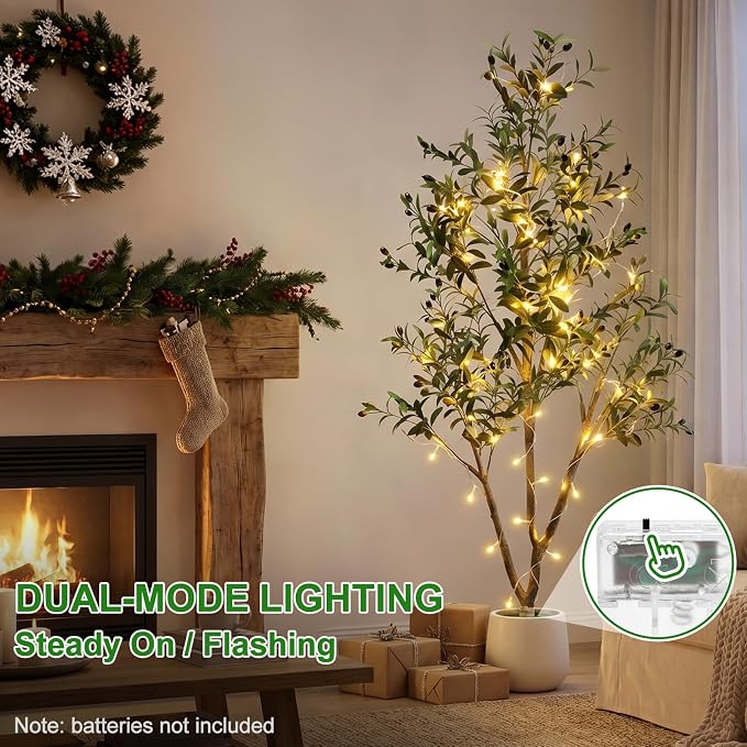 6FT Artificial Olive Tree with Lights & Planter, Realistic Faux Olive Plant | - Image 9