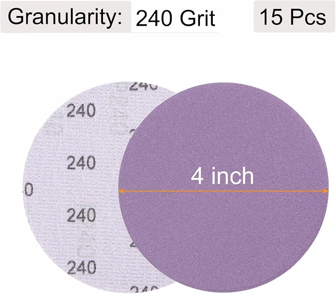 uxcell 15Pcs 4-Inch Purple Sanding Discs 240 Grits Hook and Loop Professional - Image 2