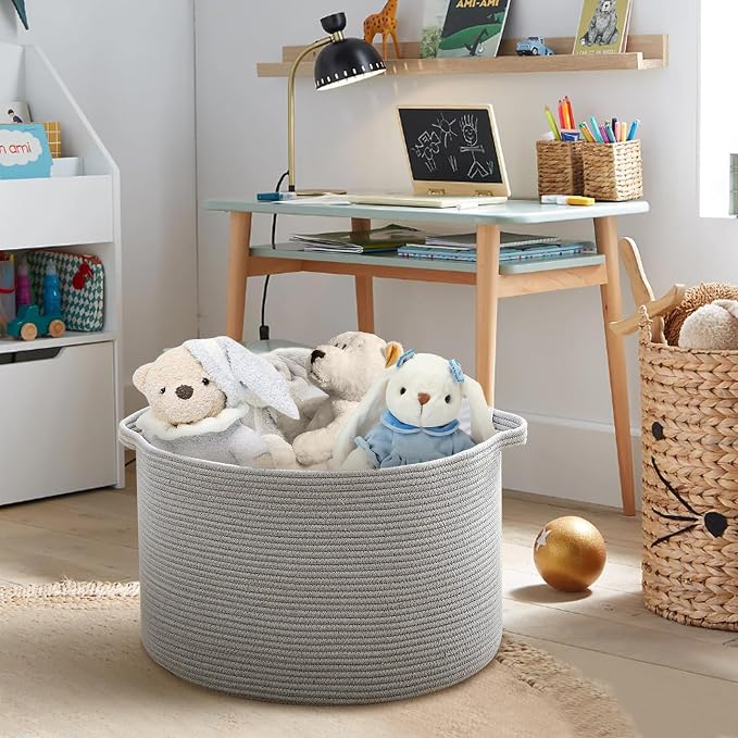 Extra Large Grey Storage Basket, Kids Toy Baskets Bins, Decorative Pillow Towel - Image 4