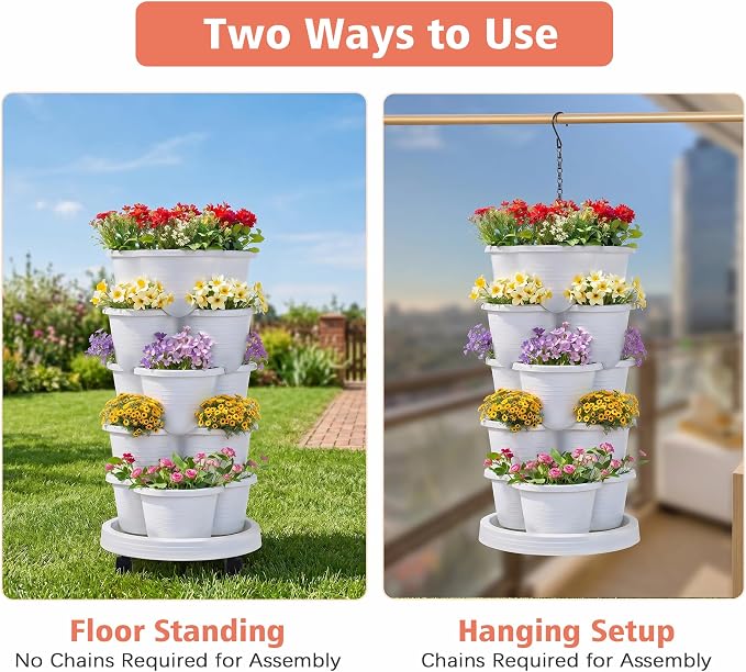 VECELO 5 Tier Vertical Garden Planter, Self Watering Stackable Planters - Image 7