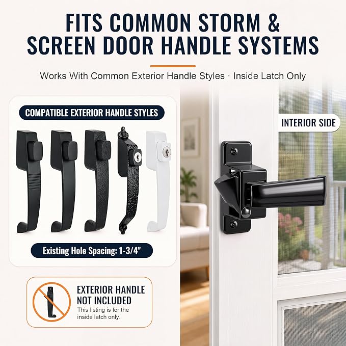 Replacement Screen Door Latch for Non-Spring Loaded Strike, Interior Latch for - Image 2