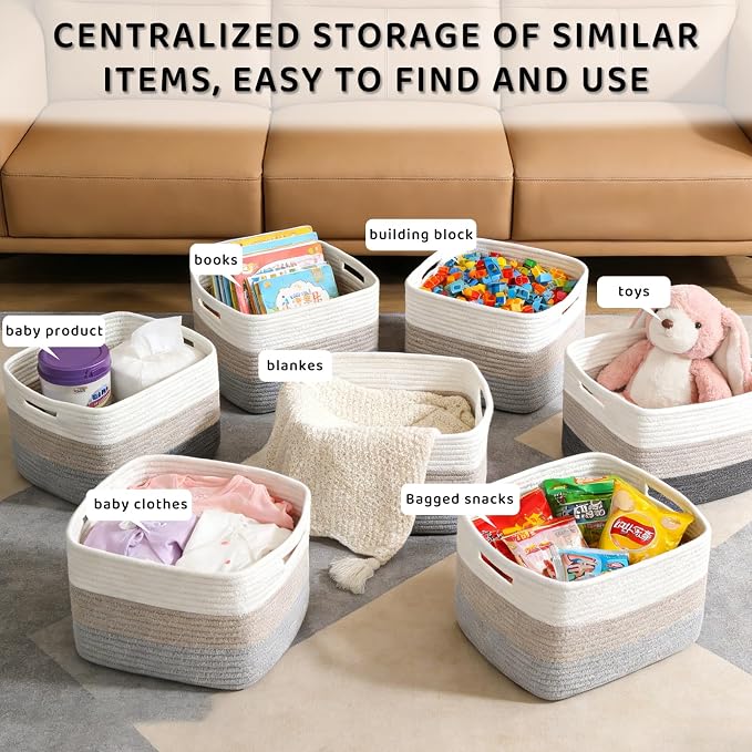 4 Pack Large Storage Baskets for Organizing, and Clothes, Cotton Rope Basket - Image 6