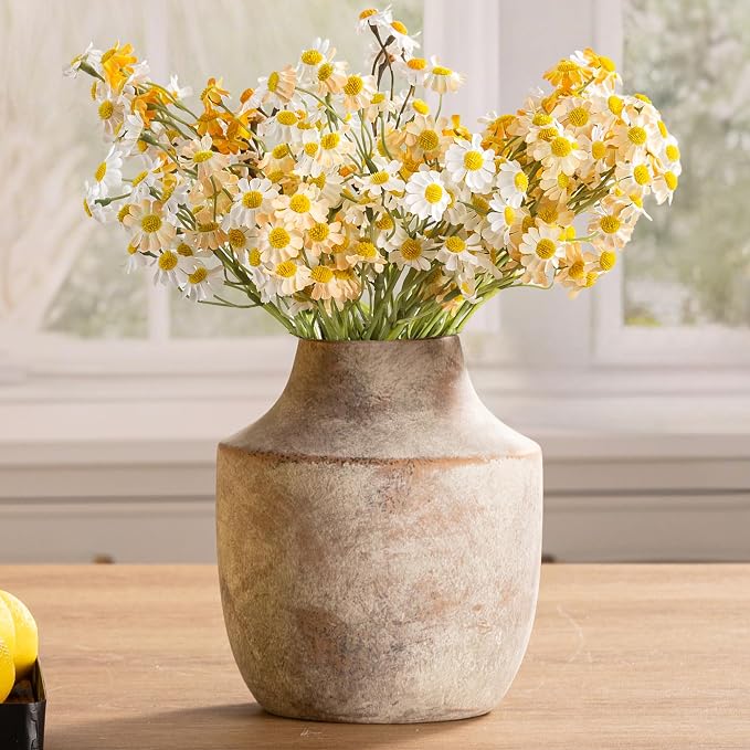 Mitt&Ditt Ceramic Flower Vase, 7.5 inch Off-White Farmhouse Rustic Vase - Image 9
