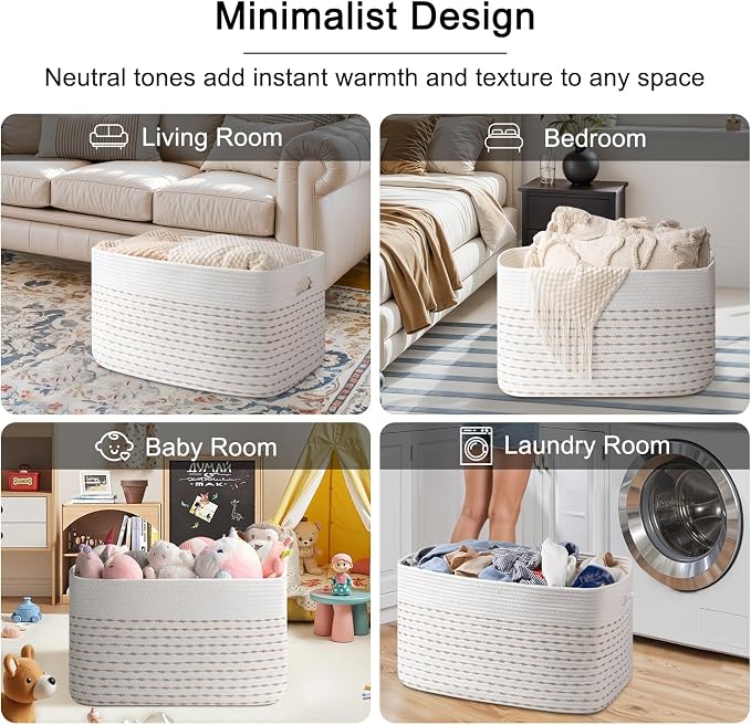 OIAHOMY 75L Blanket Basket, Woven Cotton Rope Basket - Image 6