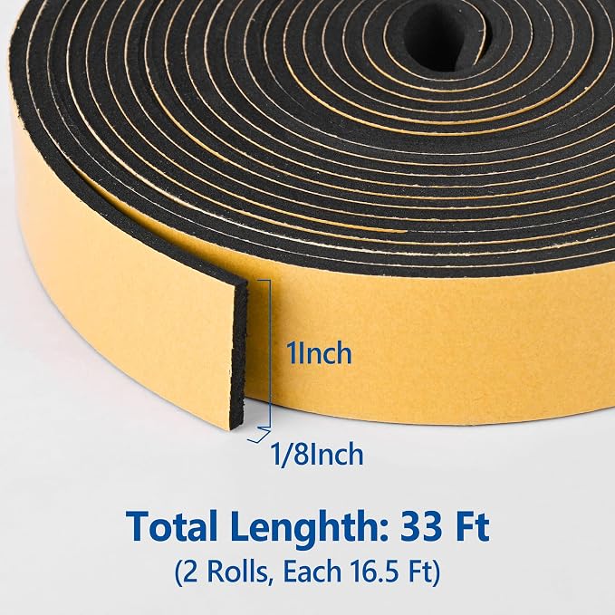 Self Adhesive Foam Tape Weatherstrip 1in x 1/8in x 33Ft High Density Foam - Image 2
