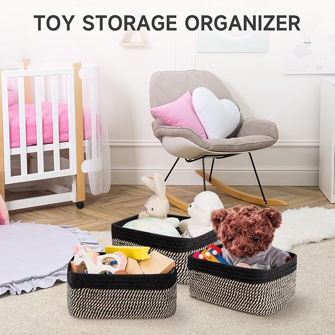 3 Pack Small Storage Baskets for Organizing, 11.8×7.8×5.1", Cotton Rope Basket - Image 6
