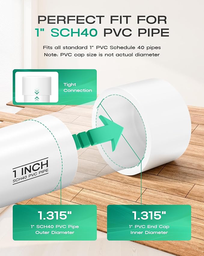 1 Inch PVC Cap, Fits Standard SCH40 1" PVC Pipe Fittings, Garden & Furniture - Image 3