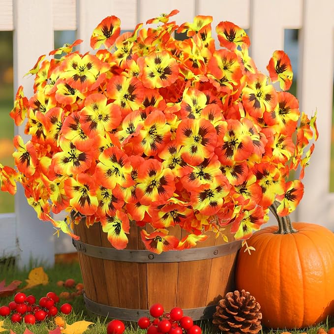 16PCS Artifcial Fall Flowers for Outdoors, No Fade Silk Pansies | Realistic by AmberFun