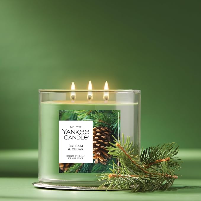 Yankee Candle Balsam and Cedar, Holiday Scented Candle, 14.5oz 3-Wick Candle Jar - Image 4