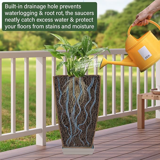 Neoaider Set of 2 Tall Planter, 21 inch Large Plastic Planter, Marble | - Image 5