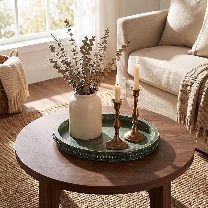Hrastany Round Green Wood Decorative Tray, Coffee Table Tray - Image 5