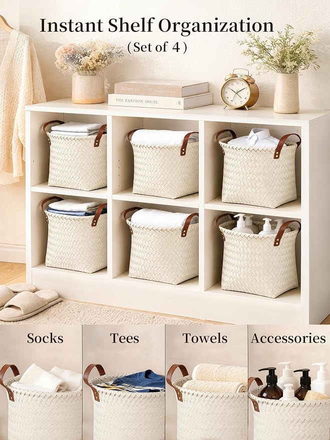 Wicker Storage Baskets, 4 Pack Woven Baskets - Image 3